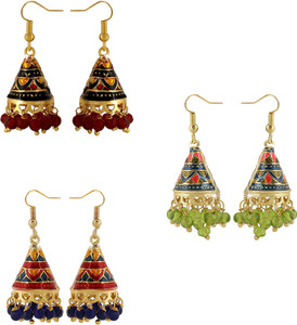 YELLOW CHIMES Combo Of 3 Pair Meenakari Handcrafted Jaipur Rajasthani Style Traditional Jhumka/Jhumki Earrings for Women  Pearl Copper Jhumki Earring