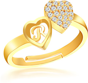 Divastri Jewellery Stylish Heart Golden Name Alphabet Letter Initial R Rings for girls women girlfriend Men Boys Couple American diamond Adjustable Valentine Gifts Love Ring Stone, Copper, Brass, Crystal Diamond, Cubic Zirconia Gold Plated Ring