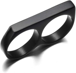 SILVOSWAN Double Finger Ring for Boy and Girl Two Finger Ring for Men and Women Stainless Steel Platinum Plated Ring