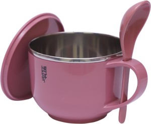Jaypee Plus Stainless Steel, Plastic Soup Bowl Stainless Steel Soup Bowl With Lid & Spoon Holder Souptok Pink