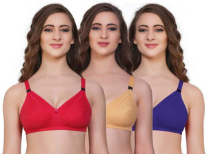 New Care Cotton Mix Hosiery Non-Padded Bra For Women - Pack of 3 Women Full Coverage Non Padded Bra