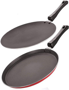 NIRLON Nonstick Cookware 3 Layer combo Set of Roti Concave Tawa 28.5cm & Crispy Dosa Flat Tawa 27.5 cm (Red & Black) कुकवेयर सेट