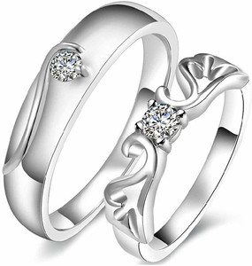 SILVOSWAN Adjustable Couple Rings for Lovers Valentine Day Gift Alloy Platinum Plated Ring Set