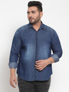 PLUSS Men Solid Casual Blue Shirt