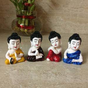 ACXSerene Multicolor 4 Baby Monks Buddha Figurines - for Car Dashboard | Home Decor| Office Decor| Chrismas Decor| Diwali Decor| Vaastu Decor| Fengshui Decorative Showpiece Decorative Showpiece  -  2 cm