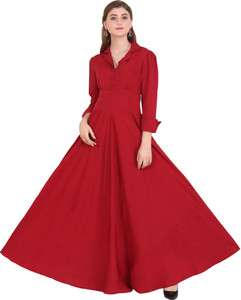 Emeros Women Cinched Waist Maroon Maxi/Full Length Dress