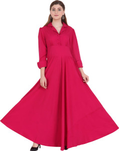 Emeros Women Cinched Waist Pink Maxi/Full Length Dress
