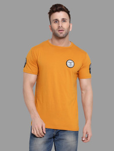 BEYOU FASHION Solid Men Round Neck Gold T-Shirt