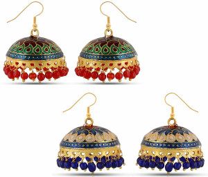 YELLOW CHIMES Meenakari Handcrafted Combo Of 2 Pair Carftmanship Traditional Jhumka/Jhumki Earrings for Women and Girls Pearl Copper Jhumki Earring