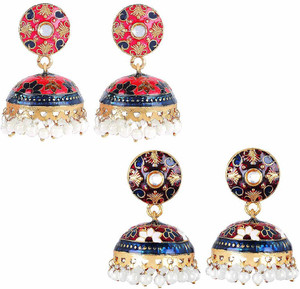 YELLOW CHIMES Combo Of 2 Pair Carftmanship Meenakari Handcrafted Floral Designer Jhumka/Jhumki Earrings for Women and Girls Pearl Copper Jhumki Earring