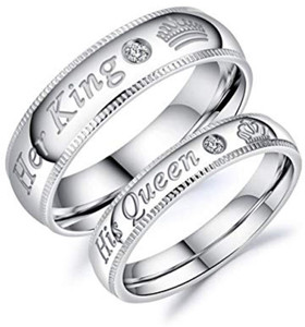Divastri Her King And His Queen Crown American diamond Valentine Gifts Adjustable Love Stylish Combo Couple Heart lover combo finger rings for Couples girls women girlfriend boyfriend Stone, Crystal, Brass Cubic Zirconia, Diamond Silver Plated Ring Set
