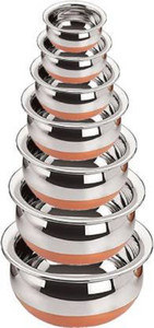 LIMETRO STEEL Copper Bottom Handi Pot 7 Piece Set/Steel Handi Set 7 Piece Set/Cookware Chetty Combo Serving Handi Cookware Multi Purpose Handi...