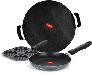 Sumeet NonStick Grizaj Cookware Set (Tawa-30.5cm Dia + Mini Multi Snack Maker - 4 Cavity -19.5cm + Tapper pan - 0.6Ltr - 20Cm Dia) Non-Stick Coated Cookware Set