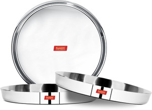 सुमीत 22 Gauge Stainless Steel Traditional Dinner Plate / Thali 28.5Cm (2Ltr) - set of 3pc डिनर प्लेट