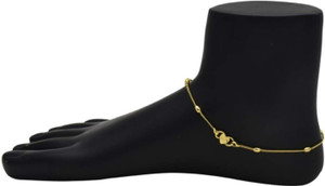 RFJ Gold Plated Delicate Daily Wearable Gold Plated Designer Bead Anklet Payal 10-10.5 inch Brass Anklet