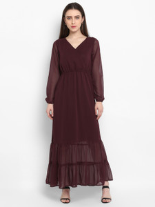 Color Cocktail Women Fit and Flare Maroon Maxi/Full Length Dress