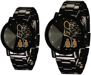 TimePiece Tree Love Design Black Stainless Steel Analog Watch  - For Couple