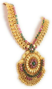 AFJ GOLD One Gold Plated Traditional Trendy Designer Daily Wear Stone Necklace Emerald, Ruby Gold-plated Plated Copper Necklace