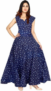 Disha Gallery LIVE Women Maxi Dark Blue Full Length Dress