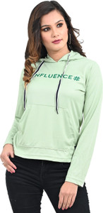 plush Typography Women Hooded Neck Green T-Shirt