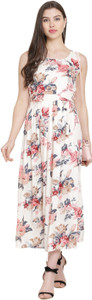 A R J FASHION Women Fit and Flare White Midi/Calf Length Dress