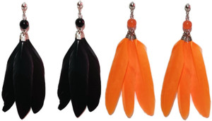 Weariton Feather Vintage Stylish Fancy Party Wear Tribal Western Earrings Combo Beads Silver, Alloy, Fabric, Metal Drops & Danglers, Tunnel Earring, Earring Set, Tassel Earring