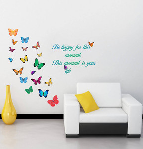WALLSTICK 72 cm Butterfly with Happy Quotes(80 x 70 cm) Self