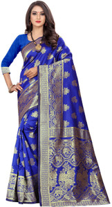 Shoppershopee Printed Banarasi Silk Blend Saree