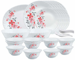 Larah by Borosil Pack of 33 Opalware Fiore Dinner Set