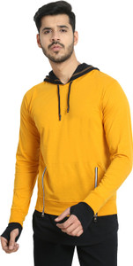 Black Collection Self Design Men Hooded Neck Gold, Black T-Shirt