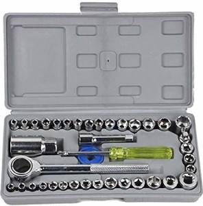Pitzz Fashion Vehicle Tool Kit and Multipurpose Metal Screwdriver Socket Set and Bit Tool Kit Set Jackly Combination Wrench Tool for Home, Car, Bike -40 Pieces Vehicle Tool Kit