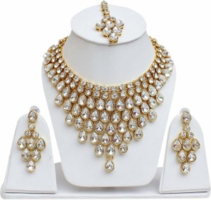 Padmavati Bangles Alloy Gold-plated White Jewellery Set