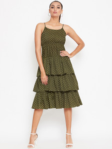 MJ LIFE STYLE Women Ruffled Green Midi/Calf Length Dress