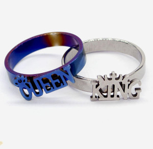 vien Blue & Silver Queen & King Couple Ring 2 PCS Stainless Steel Titanium Ring for Boys & Girls Metal Silver Plated Ring Set Stainless Steel Silver Plated Ring Set
