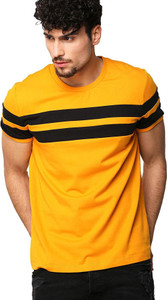 GRABIN Colorblock Men Round Neck Yellow T-Shirt