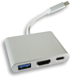 microware Type C HDMI Hub,USB C to HDMI+USB 3.0+Type C Female,Type C to HDMI 3 in 1 Adapter(4K*2K),USB Type C HDMI Hub,Silver Color Type C HDMI Hub,USB C USB Cable