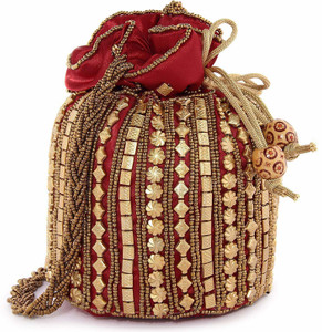 Fancy Walas Presents Designer Rajasthani Style Royal Clutch Silk Potli Batwa Bag with Beads Work Bridal Purse with Gota Patti Pottly Purse Women handbag Fancy Potli Bags Potli