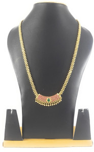 AFJ GOLD One Gram Micro Gold Plated Traditional Trendy Designer Stylish AD Stone Haram Long Necklace Emerald, Ruby Gold-plated Plated Copper Necklace