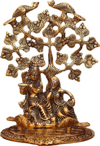 Chhariya Crafts Radha Krishna Sitting Under Tree And Playing Flute Idol Metal Statue Decorative Showpiece  -  22 cm