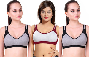 Apraa & Parma Pack Of 3 Non Padded Double Layer Sports Bra For Women And Girls Women Sports Non Padded Bra