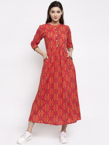 indibelle Women Maxi Red Full Length Dress