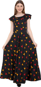 Emeros Women Gown Red, Black, Yellow Maxi/Full Length Dress