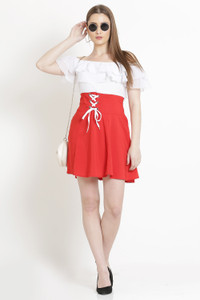 A R J FASHION Women Two Piece Dress Red, White Mini/Short Dress