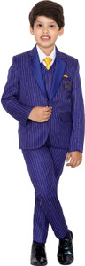 Fourfolds 5 Piece Coat Suit Striped Boys Suit