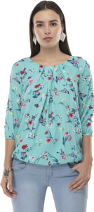 Shiva Trends Casual 3/4 Sleeve Solid Women Light Blue Top