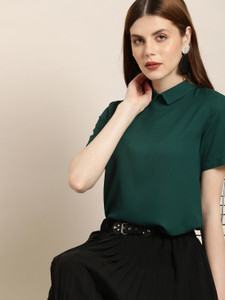 her by invictus Casual Short Sleeve Solid Women Green Top