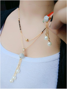 Vraj india mangalsutra with earrings Fancy design south dokiya Jumkhi type gold plated pendant locket for women alloy new model 18 INCH short-long stylish Traditional fashionable chain for party Wear Alloy Mangalsutra