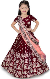 The Fashion Prime Girls Lehenga Choli Ethnic Wear Embroidered Lehenga, Choli and Dupatta Set