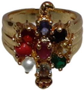 Zenith Gems Navratna Ring Metal Gold Plated Ring