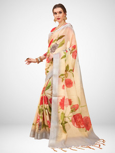 Ratnavati Printed, Digital Print, Floral Print Bollywood Cotton Linen Saree